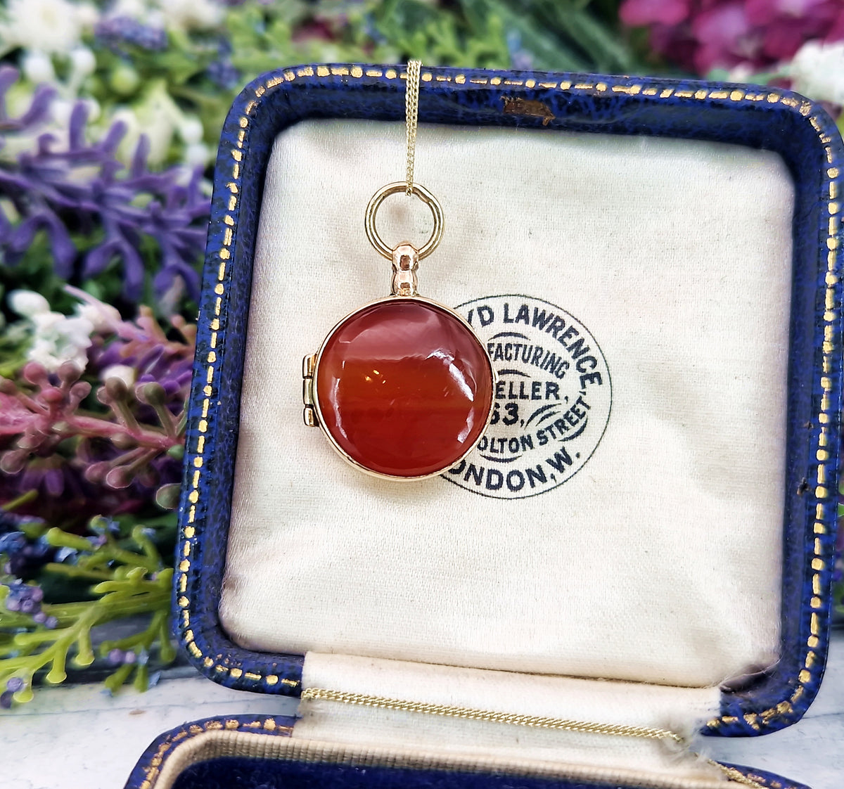 Antique Victorian Miniature Round Orange Banded Agate Locket Pendant