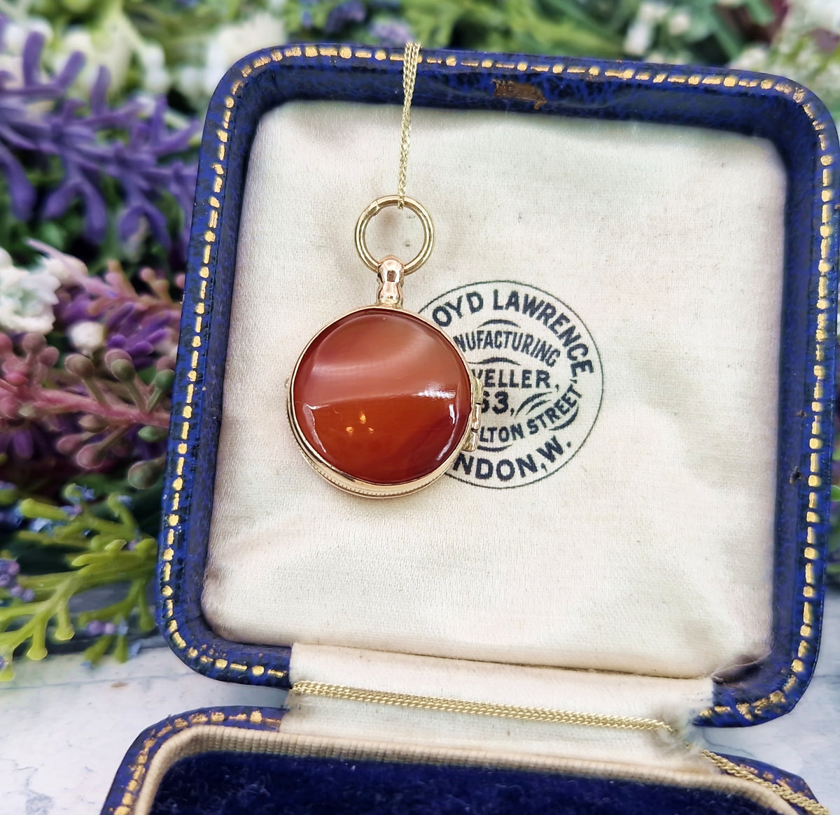 Antique Victorian Miniature Round Orange Banded Agate Locket Pendant