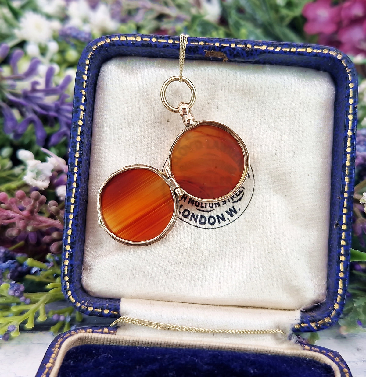 Antique Victorian Miniature Round Orange Banded Agate Locket Pendant