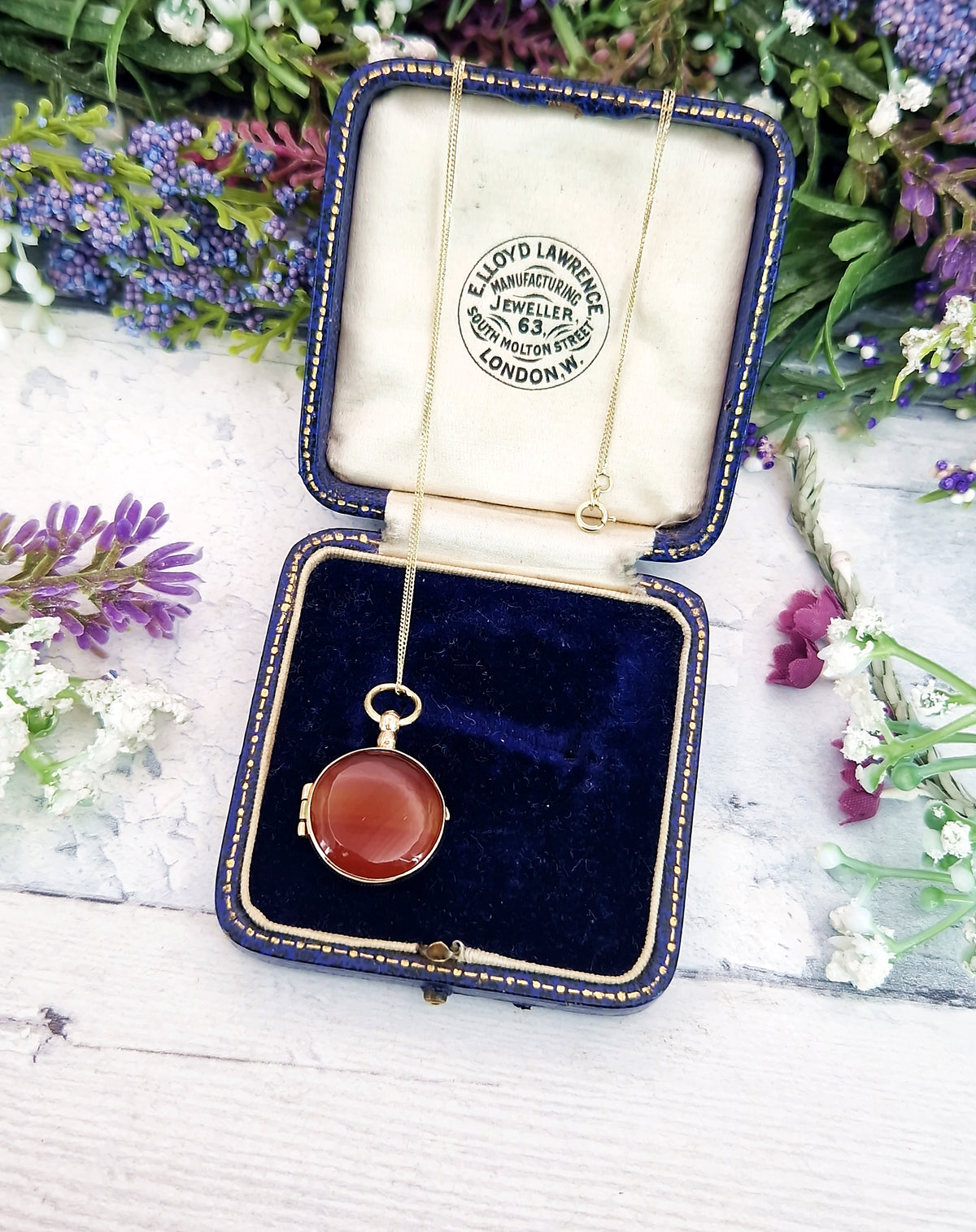 Antique Victorian Miniature Round Orange Banded Agate Locket Pendant