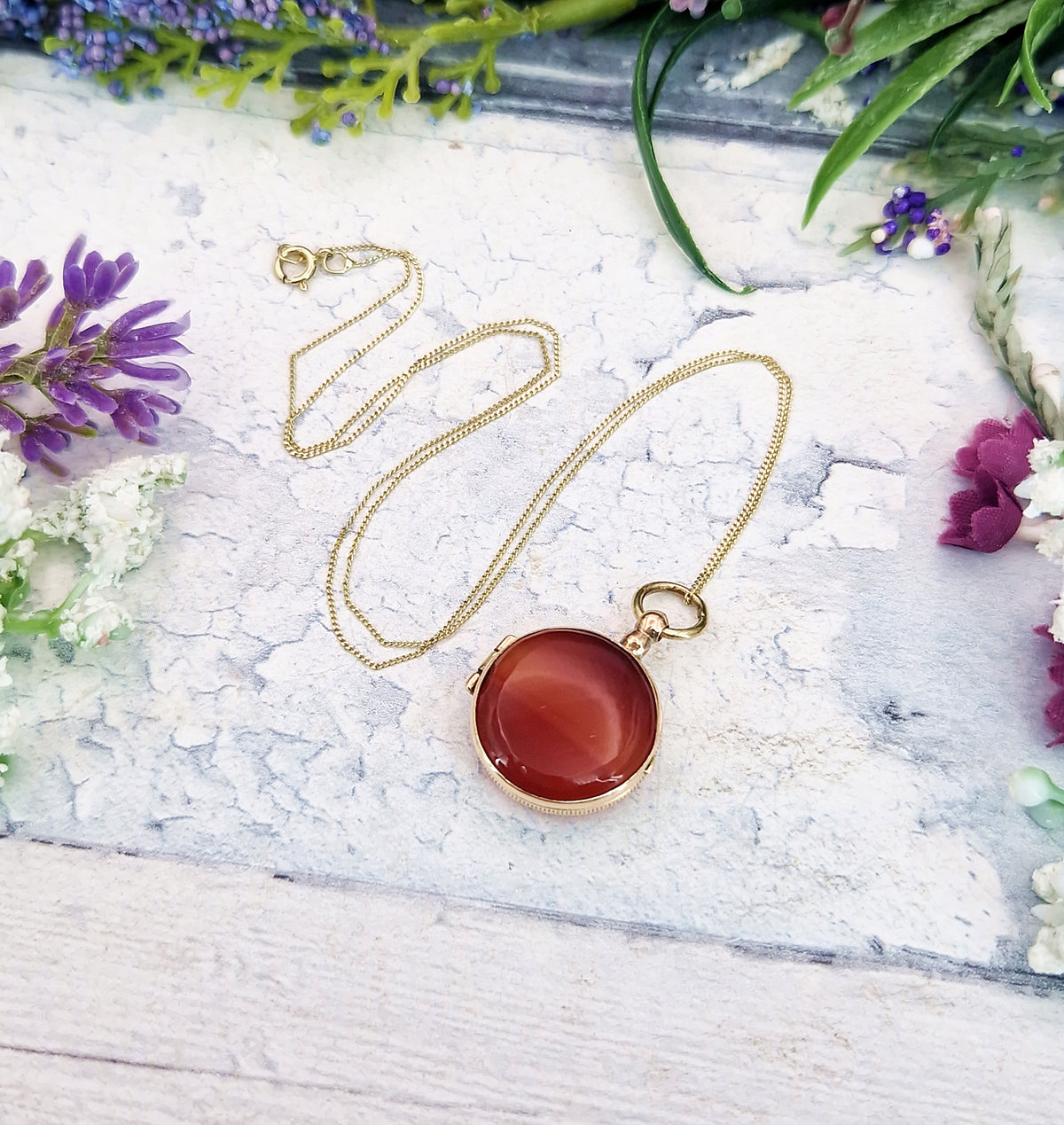 Antique Victorian Miniature Round Orange Banded Agate Locket Pendant