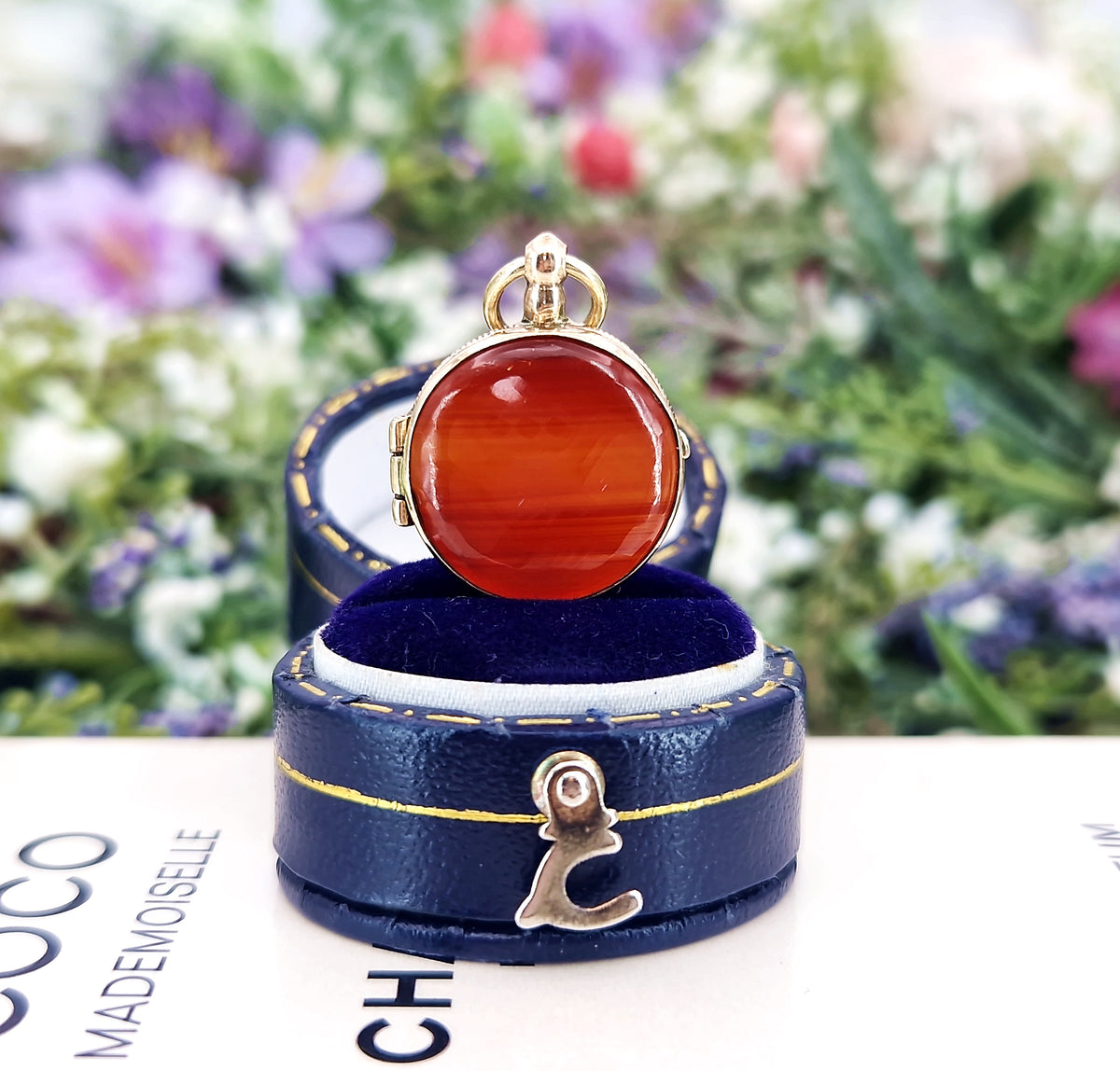 Antique Victorian Miniature Round Orange Banded Agate Locket Pendant