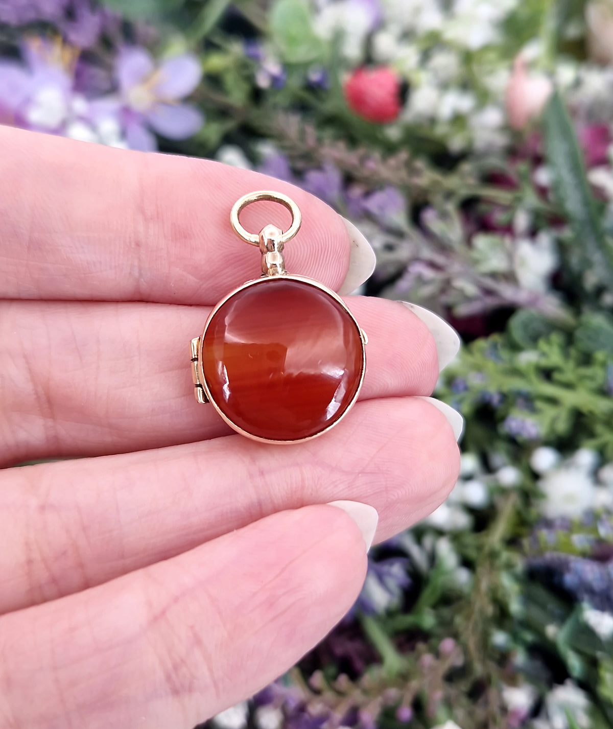 Antique Victorian Miniature Round Orange Banded Agate Locket Pendant