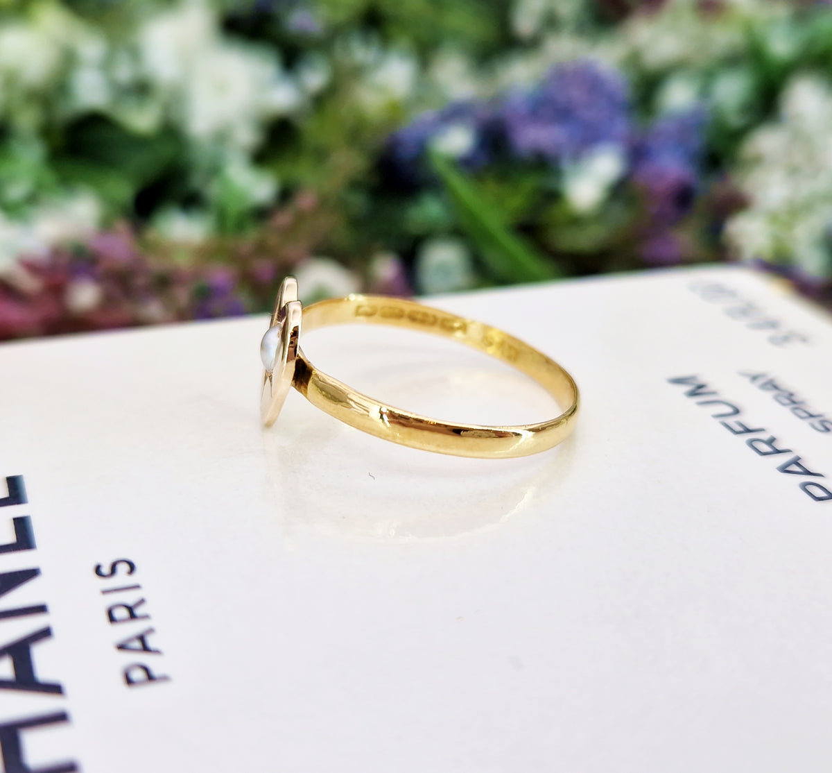 Antique 1835 Georgian 22ct Yellow Gold Heart and Pearl Sweetheart Band Ring / Size P 1/2 or 8.25