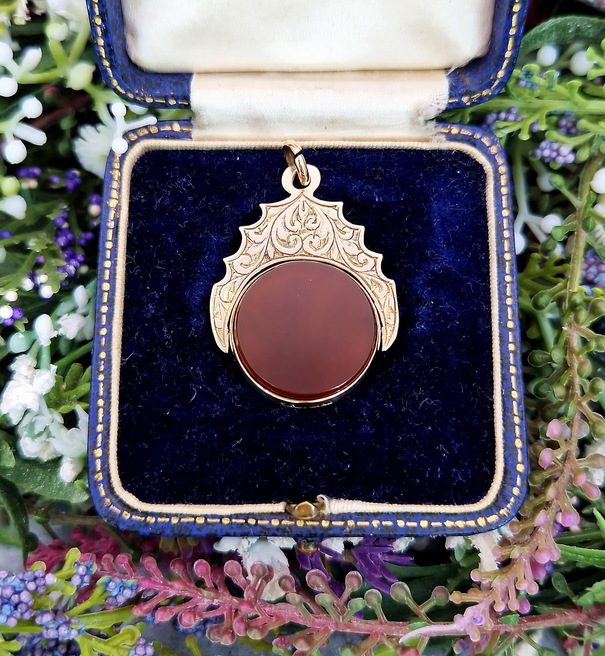 Antique Victorian 9ct Gold Ornate Carnelian and Bloodstone Spinner Pendant / Fob