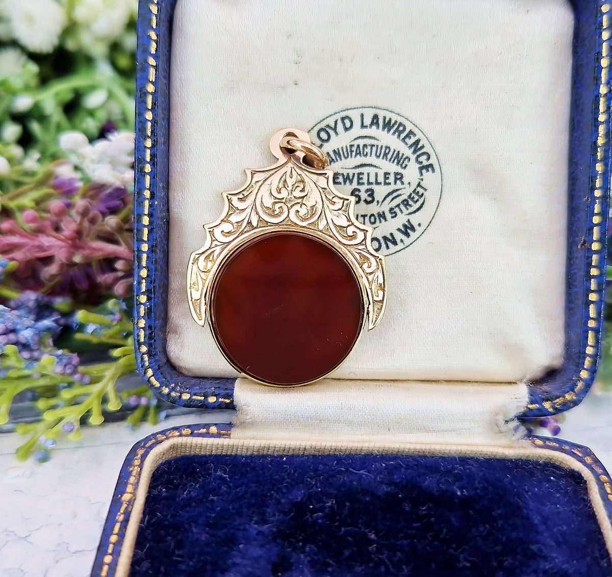 Antique Victorian 9ct Gold Ornate Carnelian and Bloodstone Spinner Pendant / Fob