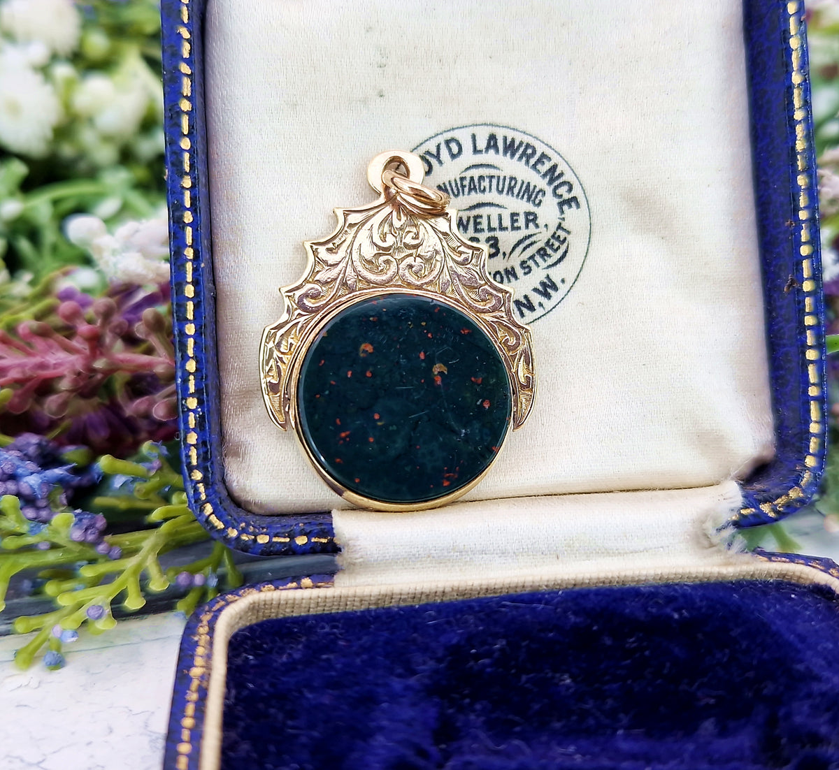 Antique Victorian 9ct Gold Ornate Carnelian and Bloodstone Spinner Pendant / Fob