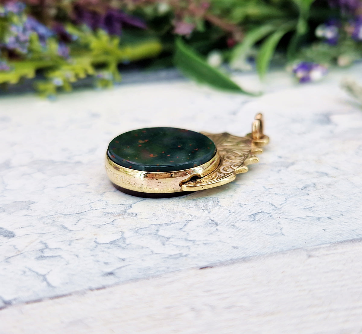Antique Victorian 9ct Gold Ornate Carnelian and Bloodstone Spinner Pendant / Fob