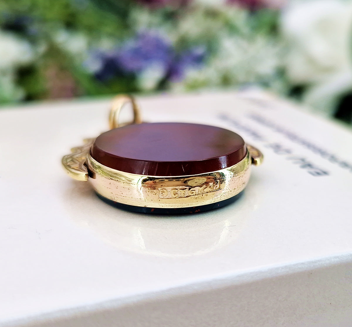 Antique Victorian 9ct Gold Ornate Carnelian and Bloodstone Spinner Pendant / Fob