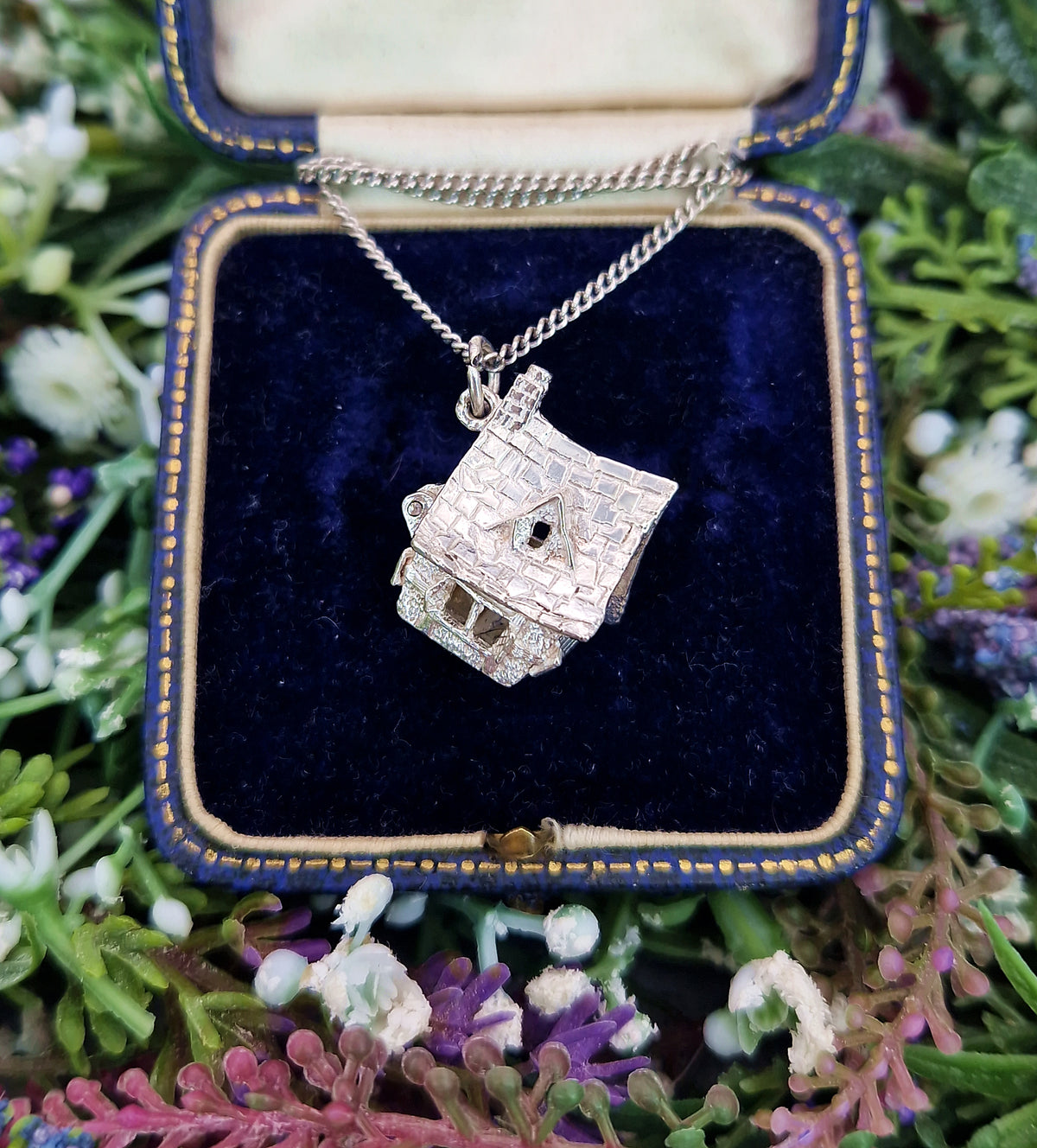Vintage Sterling Silver Spooky Haunted House and Enamel Ghost Opening Pendant