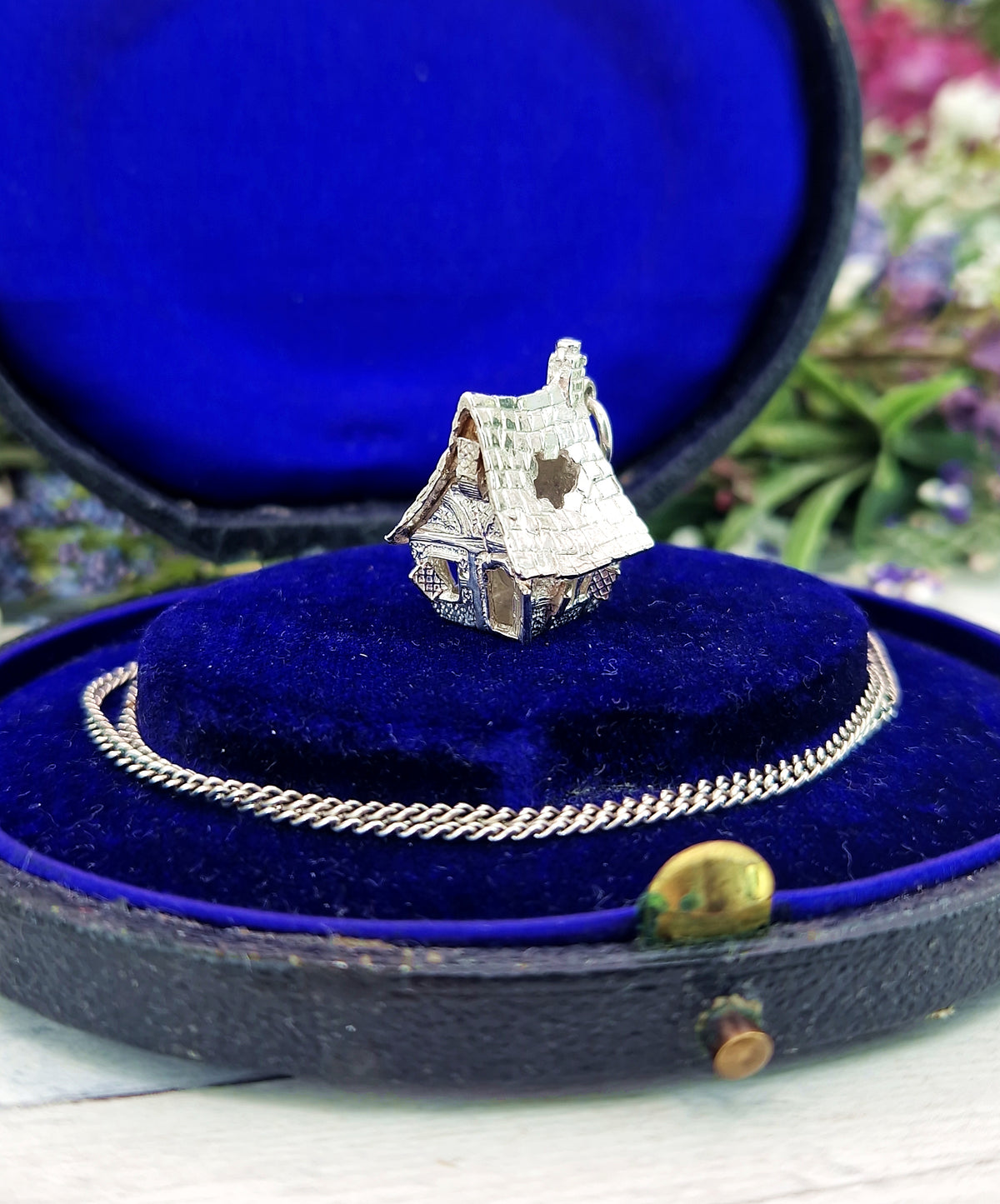 Vintage Sterling Silver Spooky Haunted House and Enamel Ghost Opening Pendant
