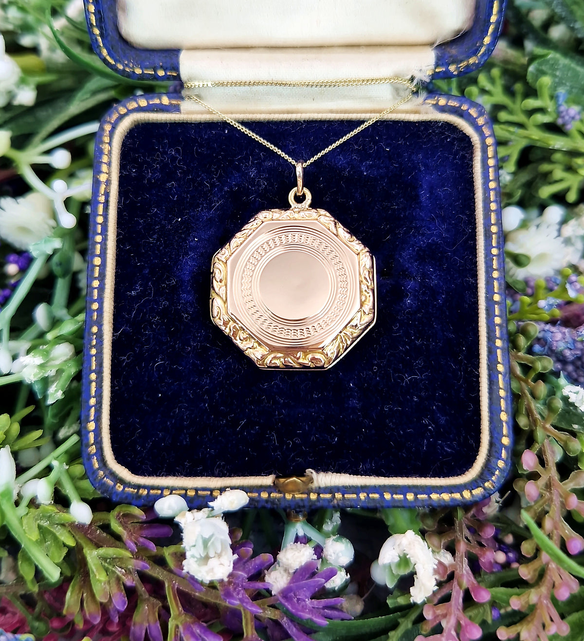 Antique Art Deco 9ct Yellow Gold Unique Ornate Octagonal Locket Pendant