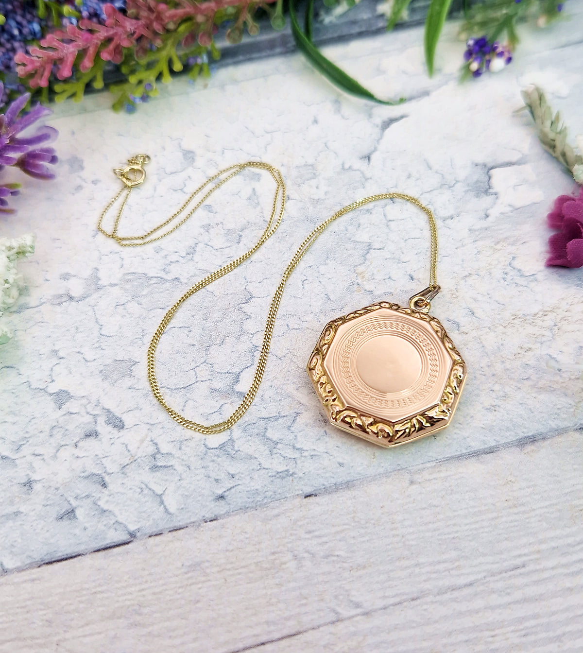 Antique Art Deco 9ct Yellow Gold Unique Ornate Octagonal Locket Pendant