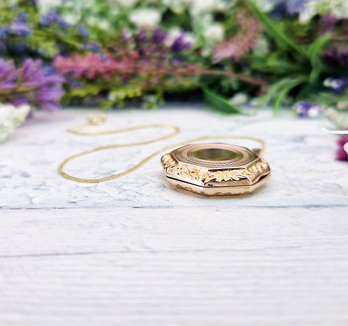 Antique Art Deco 9ct Yellow Gold Unique Ornate Octagonal Locket Pendant