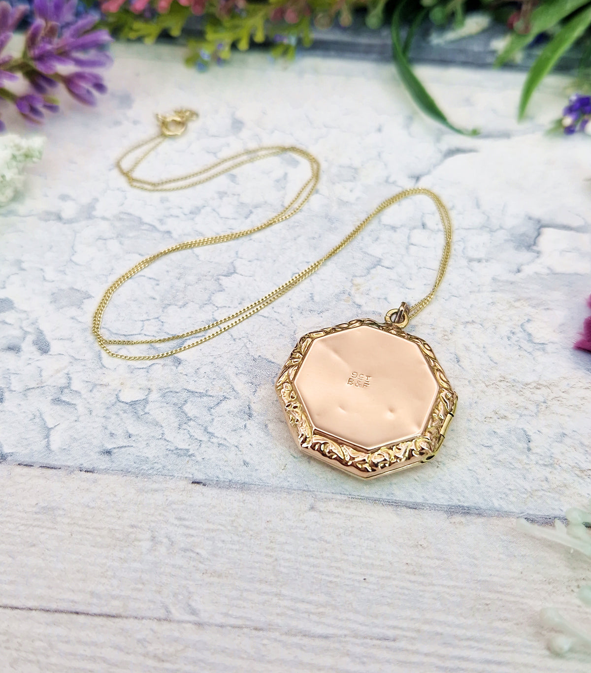 Antique Art Deco 9ct Yellow Gold Unique Ornate Octagonal Locket Pendant