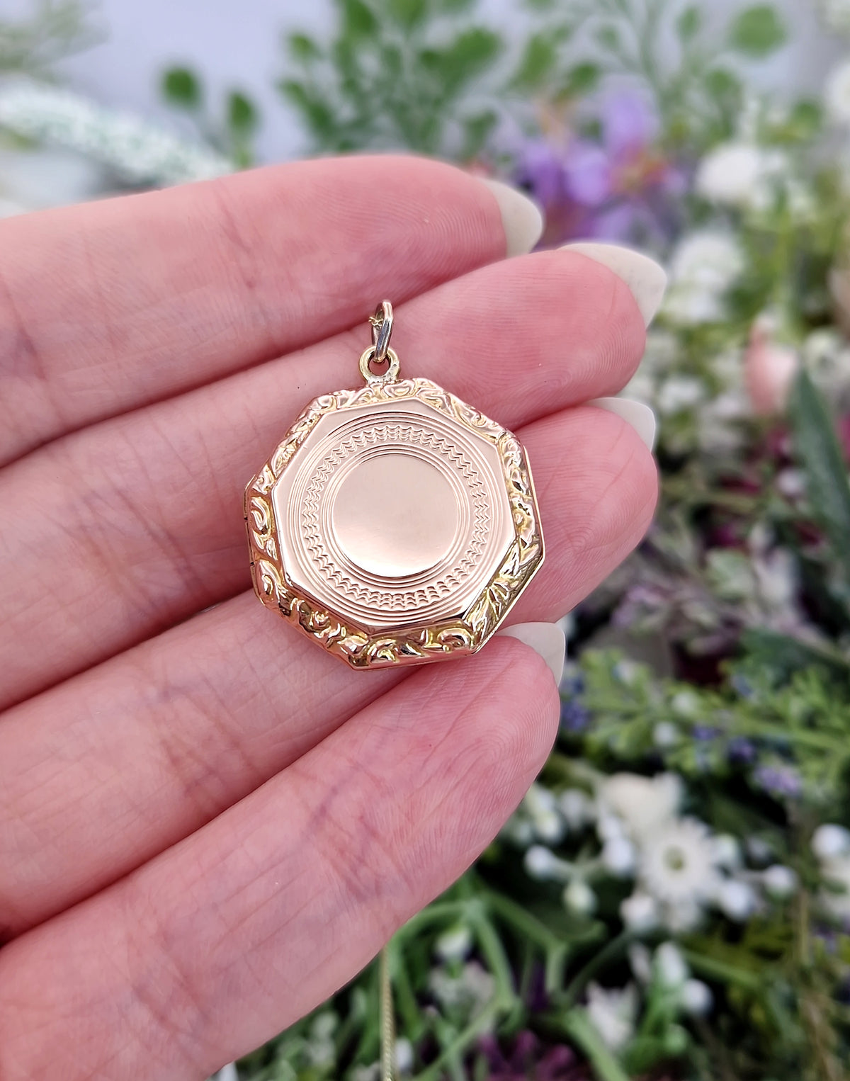 Antique Art Deco 9ct Yellow Gold Unique Ornate Octagonal Locket Pendant