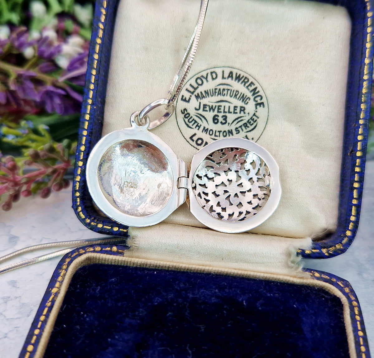 Vintage Sterling Silver Garnet Cabochon Ornate Round Statement Locket Pendant Necklace