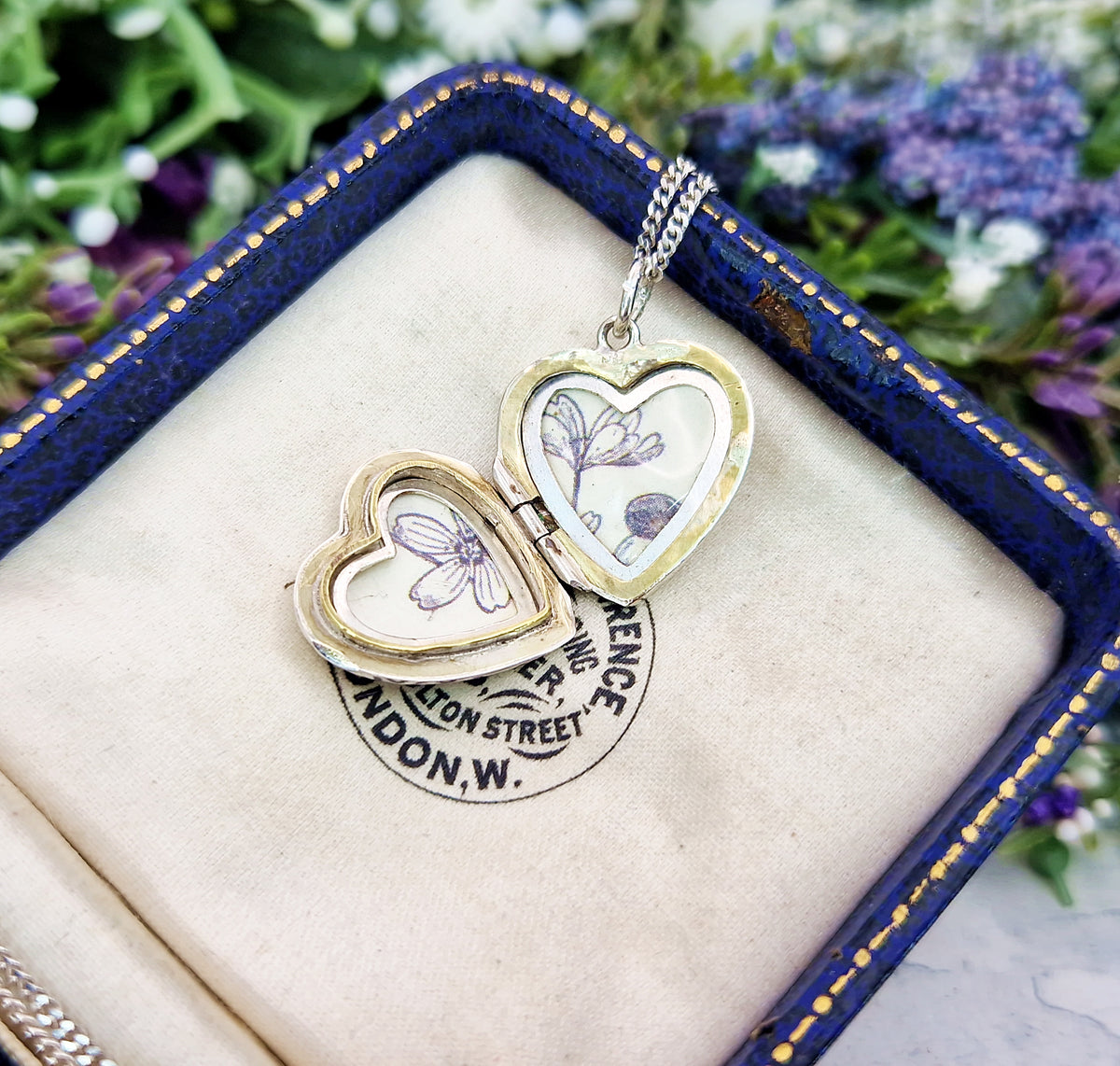 Antique Art Deco Sterling Silver Diamond Cut Checkered Love Heart Locket Pendant Necklace
