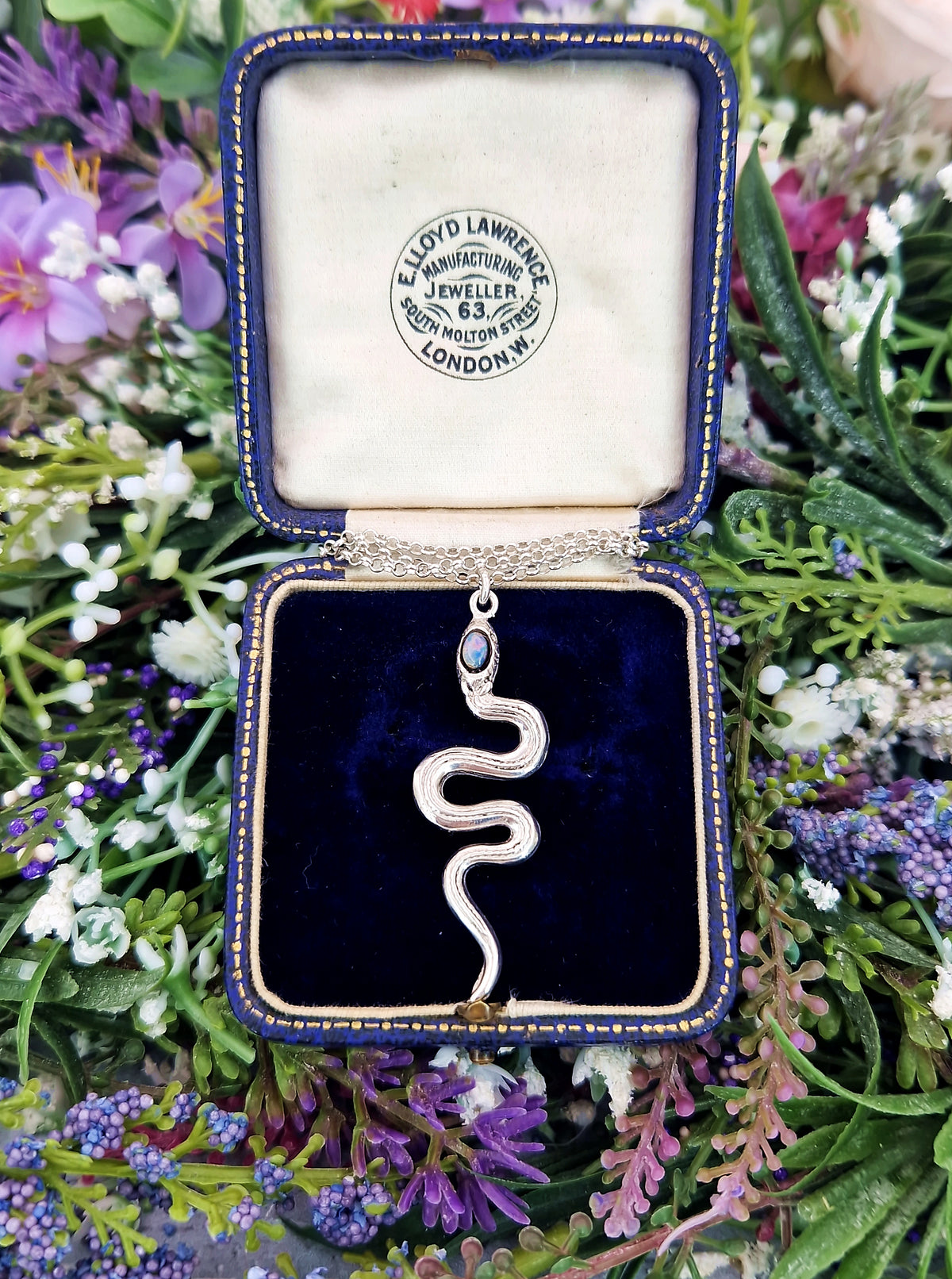 Vintage Sterling Silver Large Opal Triplet Snake Pendant Necklace