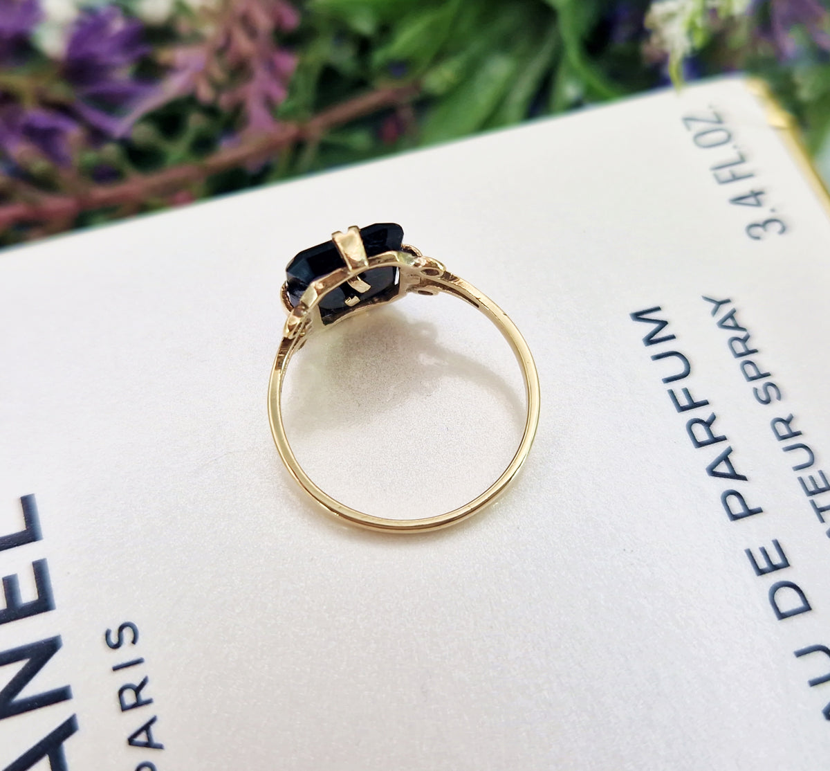 Antique Art Deco 9ct Yellow Gold Black Onyx Initial P Signet Ring / Size K 1/2 or 5.5