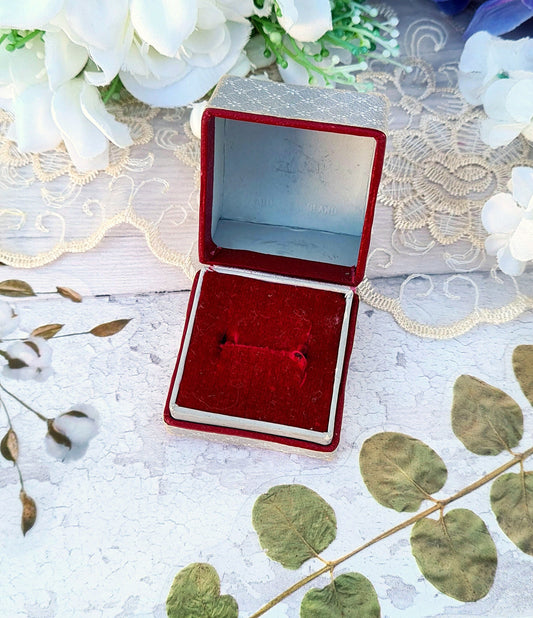 Vintage H. Purchen Jeweller Croydon Light Grey and Red Interior Jewellery Ring Box for Display Collection Gift