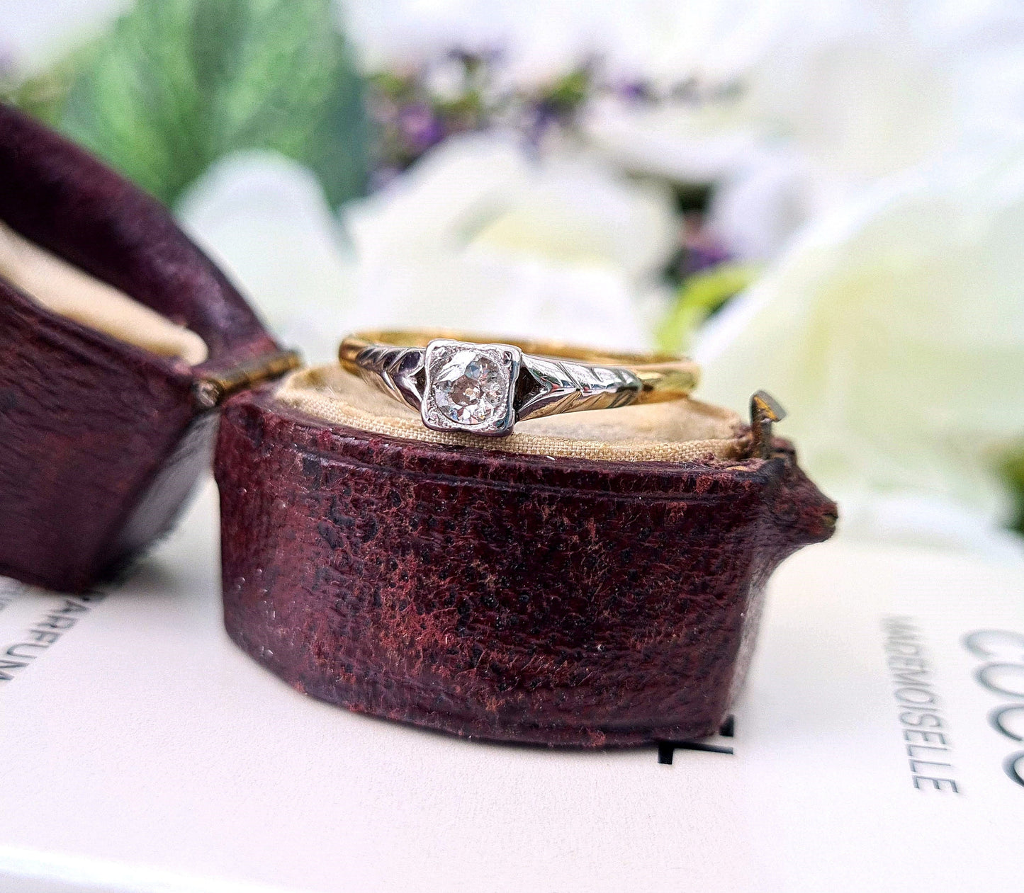 Antique Art Deco 18ct Gold Platinum Old European Cut Diamond Solitaire Engagement Ring / Size O or 7.5