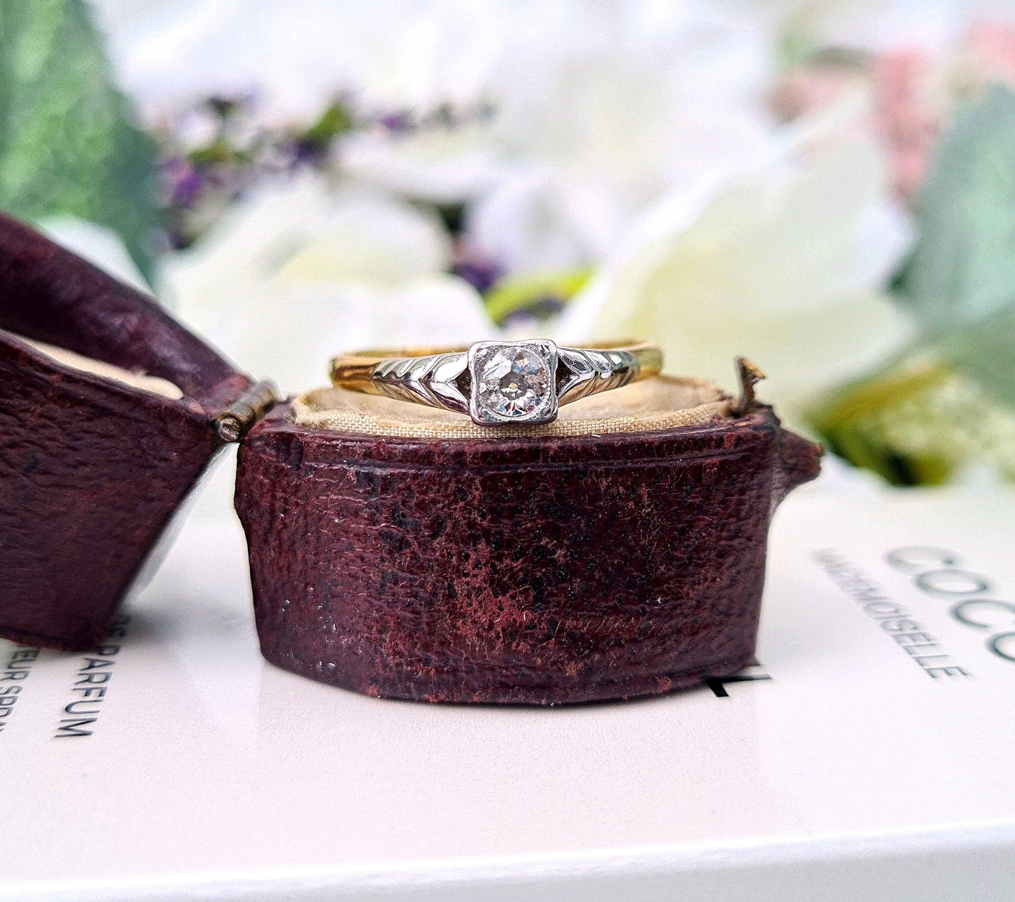 Antique Art Deco 18ct Gold Platinum Old European Cut Diamond Solitaire Engagement Ring / Size O or 7.5