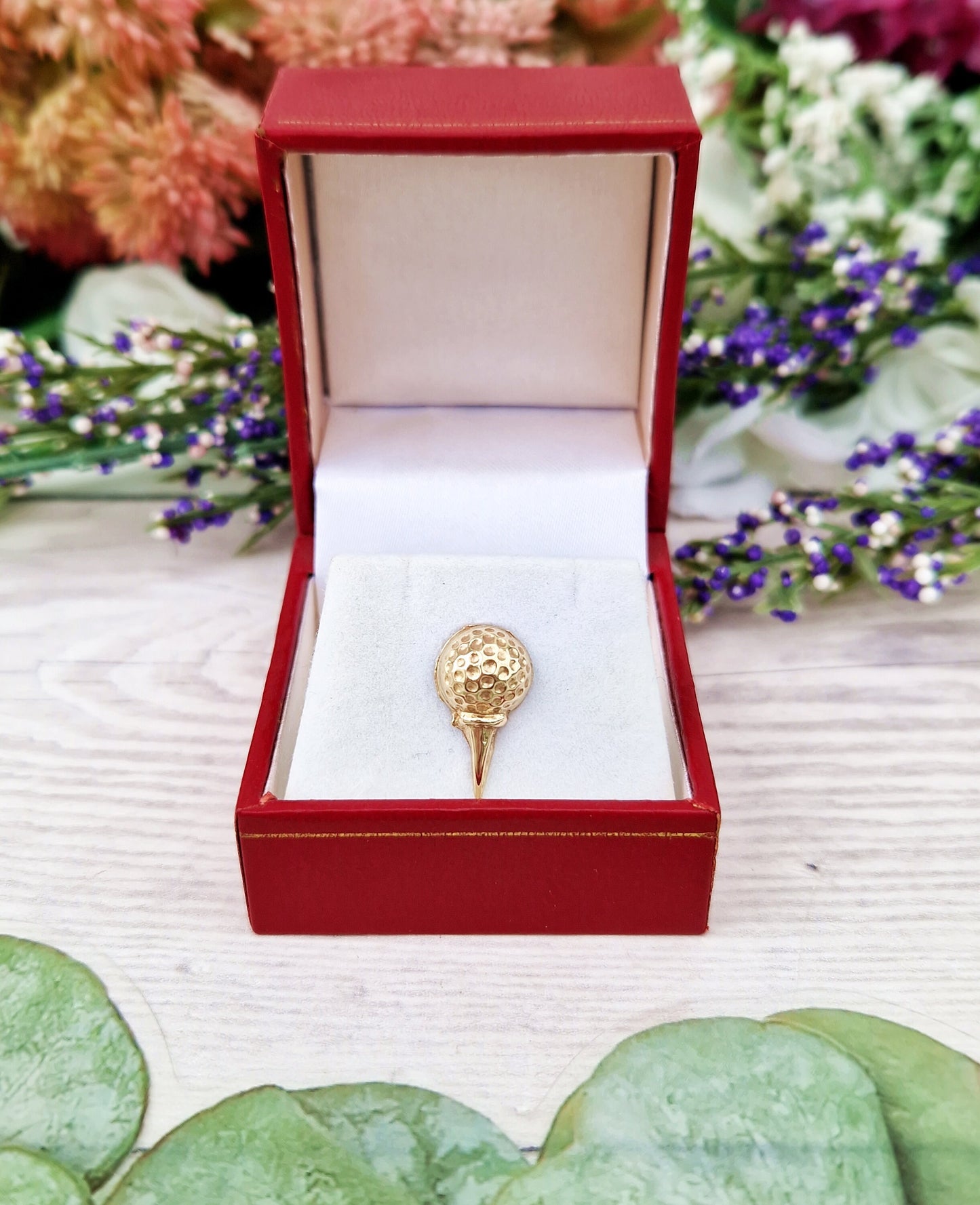 Vintage 1990 9ct Yellow Gold Tie Tack Pin Shaped Like Golf Ball and Tee