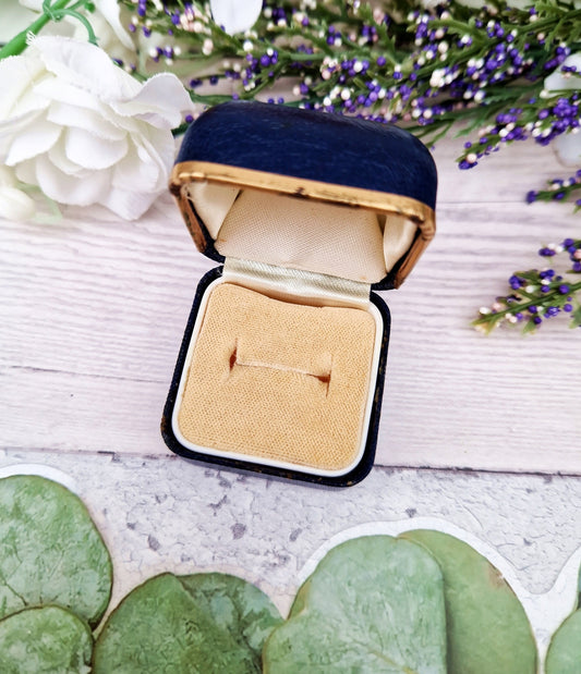 Vintage Navy Blue Gold and Pink Leatherette Jewellery Ring Box for Display Collection Gift or Engagement