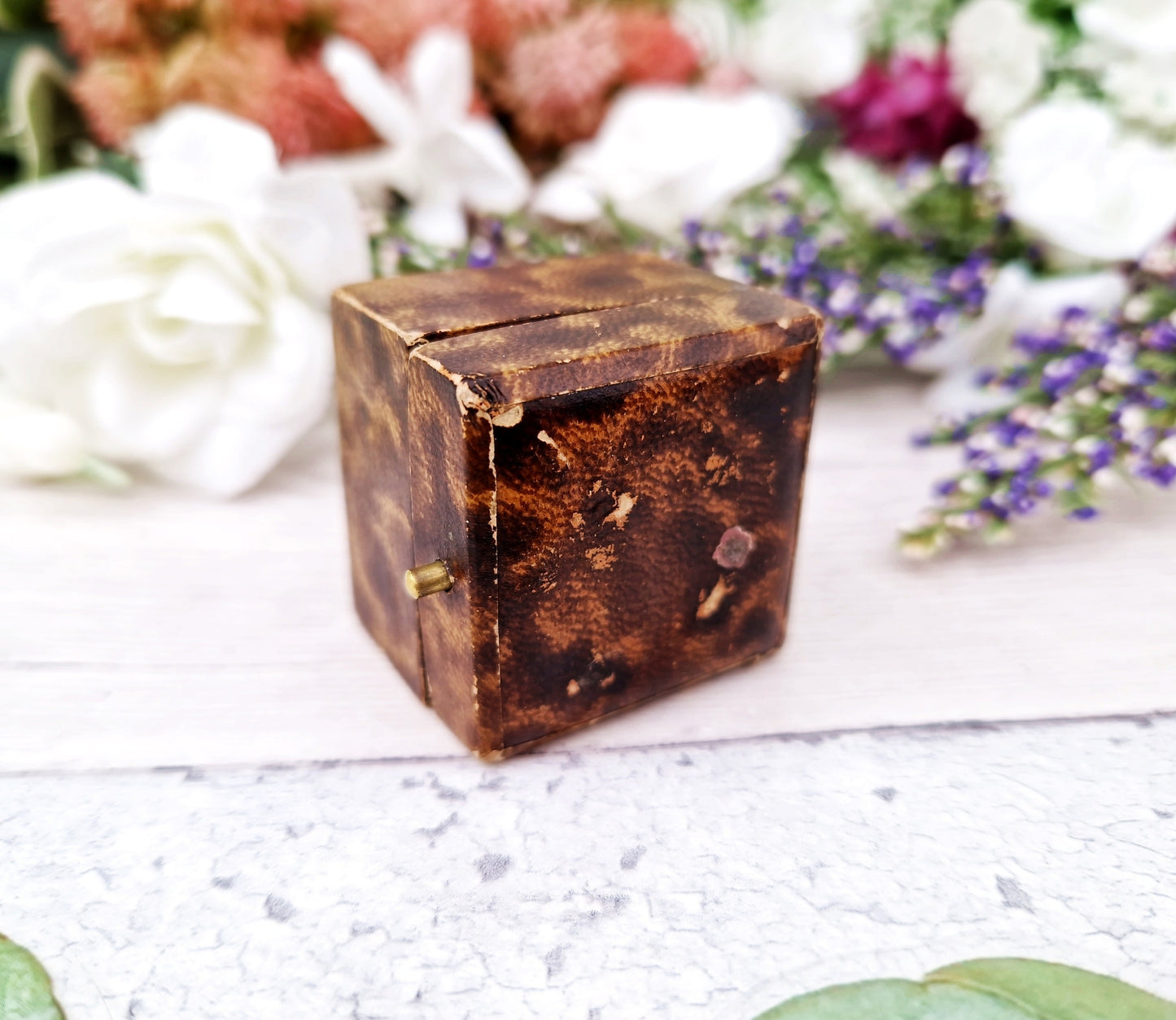 Antique Brown, Black & Cream Interior Leatherette Jewellery Ring Box for Display Collection Gift or Engagement