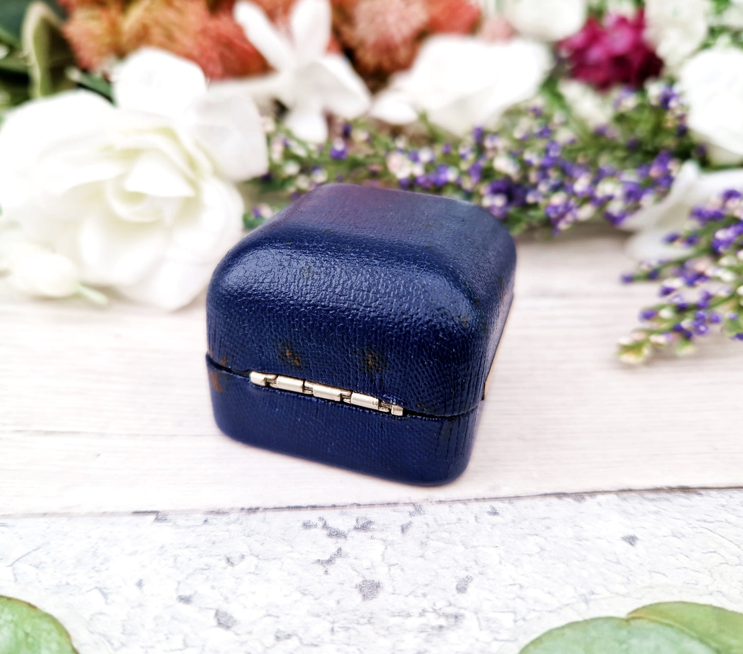 Vintage Navy Blue Gold and Pink Leatherette Jewellery Ring Box for Display Collection Gift or Engagement