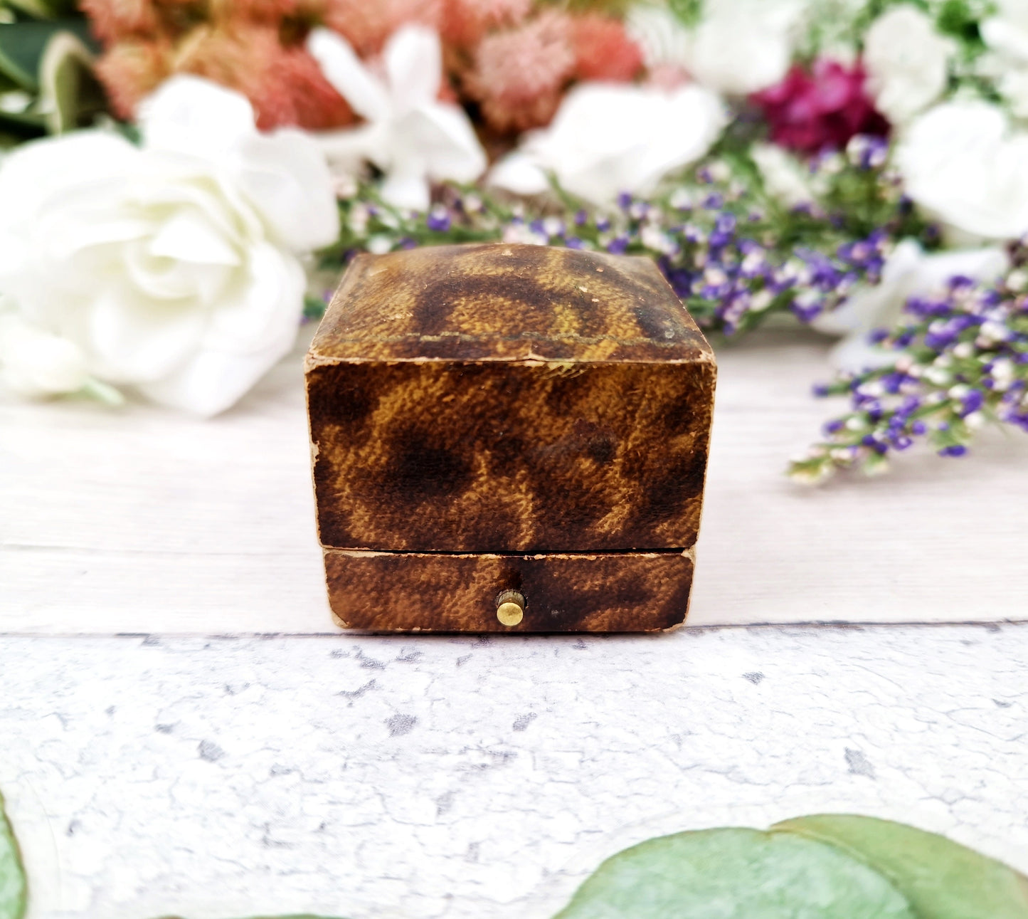 Antique Brown, Black & Cream Interior Leatherette Jewellery Ring Box for Display Collection Gift or Engagement