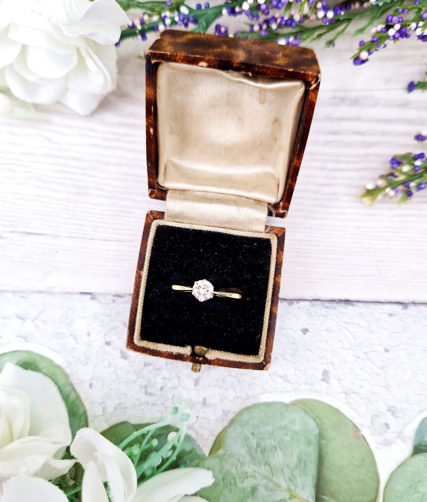 Antique Brown, Black & Cream Interior Leatherette Jewellery Ring Box for Display Collection Gift or Engagement