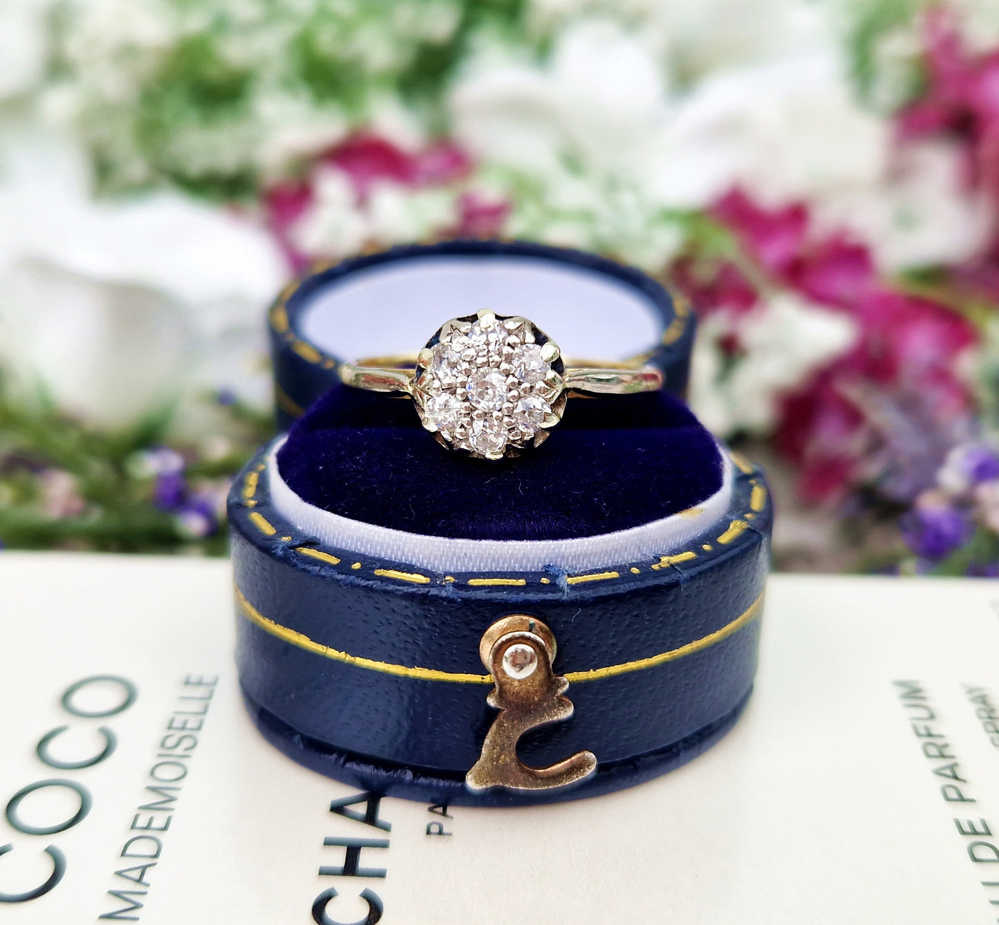 Antique Edwardian 18ct Gold and Platinum Natural Diamond Cluster Engagement Ring 0.30cts / Size P 1/2 or 8.25