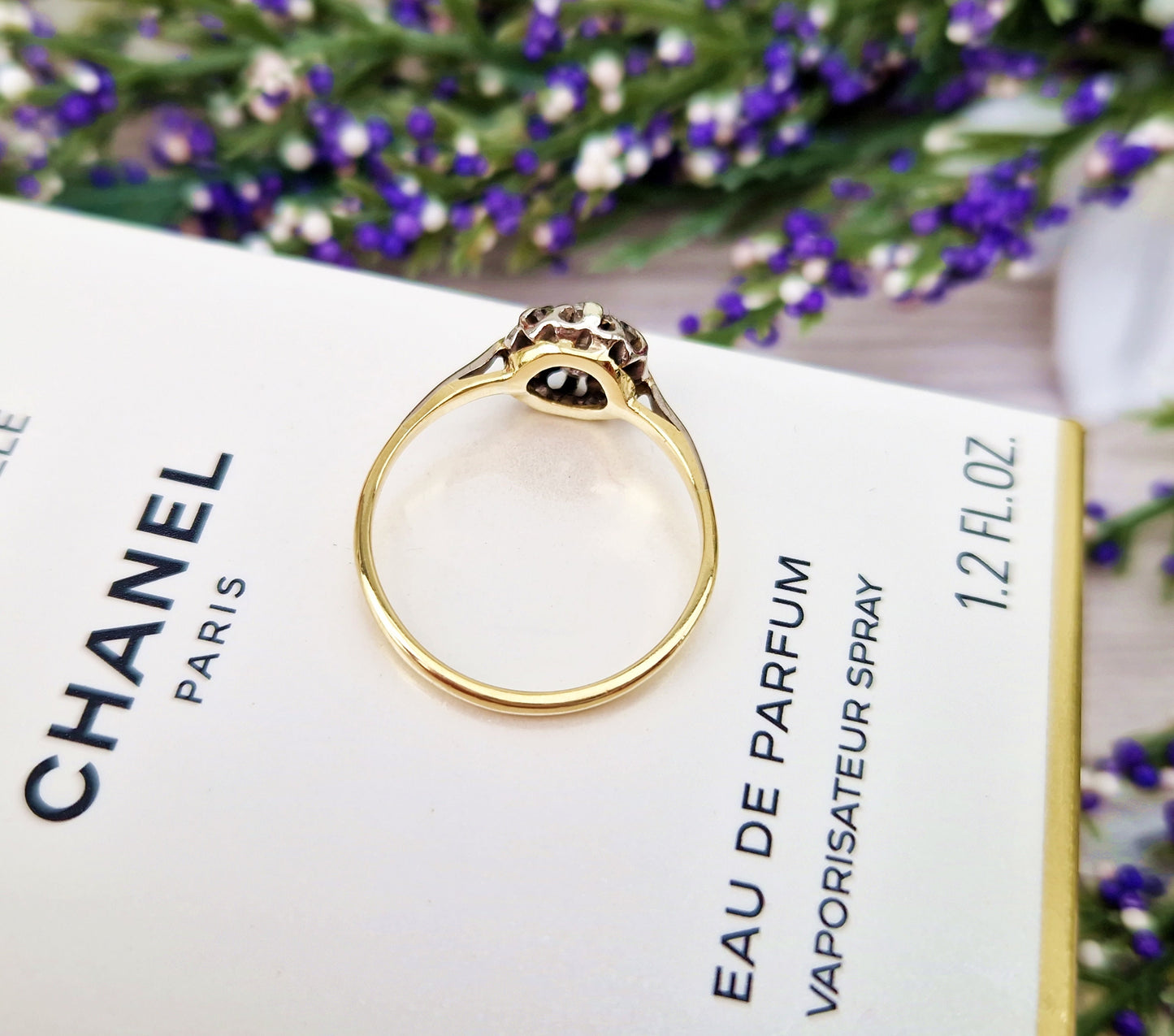 Antique Edwardian 18ct Gold and Platinum Natural Diamond Cluster Engagement Ring 0.30cts / Size P 1/2 or 8.25