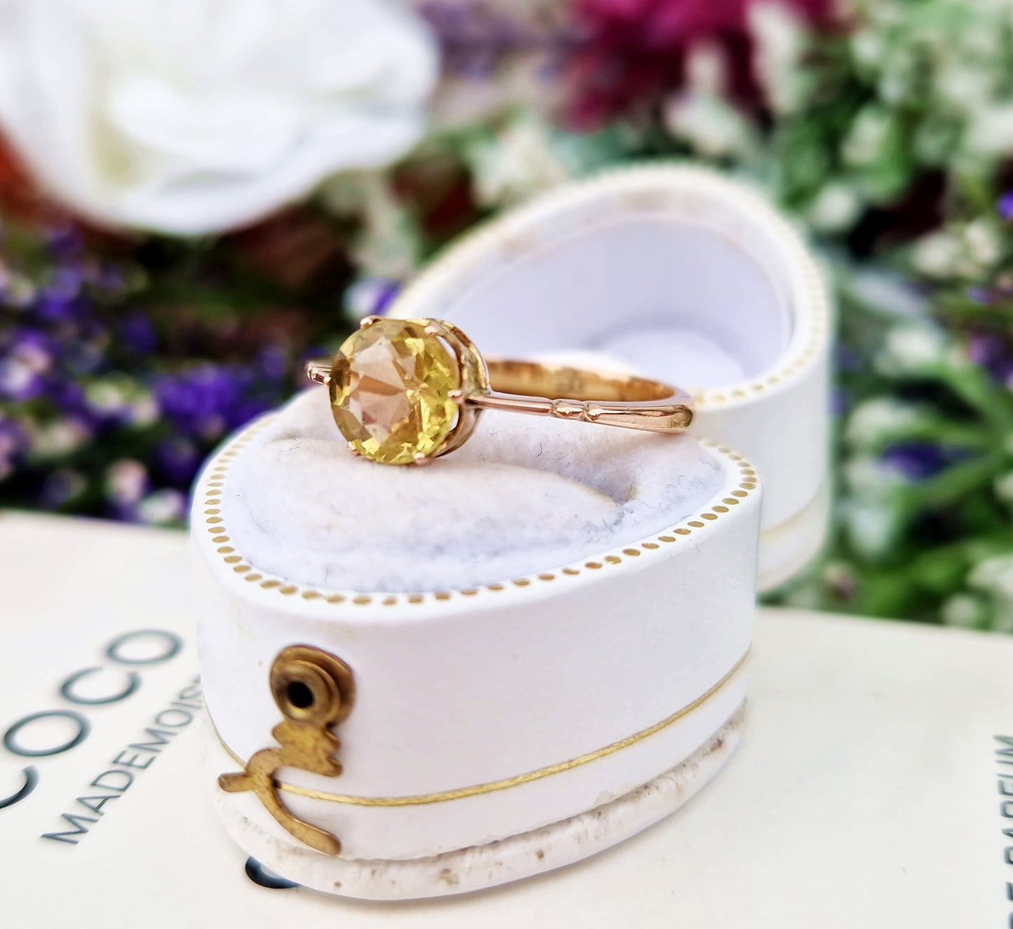 Antique Edwardian 9ct Yellow Gold Sperssartite Garnet Solitaire Ring / Size R or 9