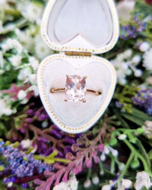 Vintage 9ct Rose Gold Pink Morganite Gemstone Solitaire Ring / Size L 1/2 or 6.25