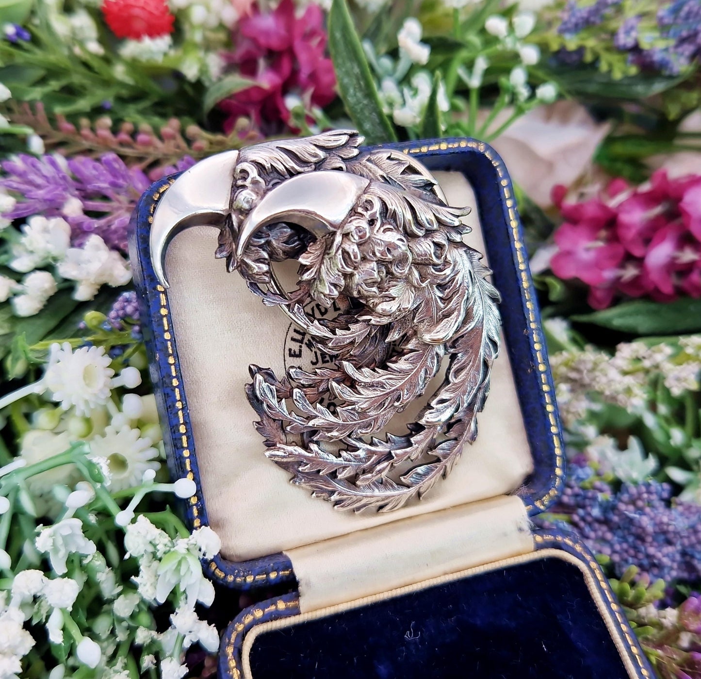 Vintage French Sterling Silver Front Large Fantasy Griffin Claw Scraf Clip