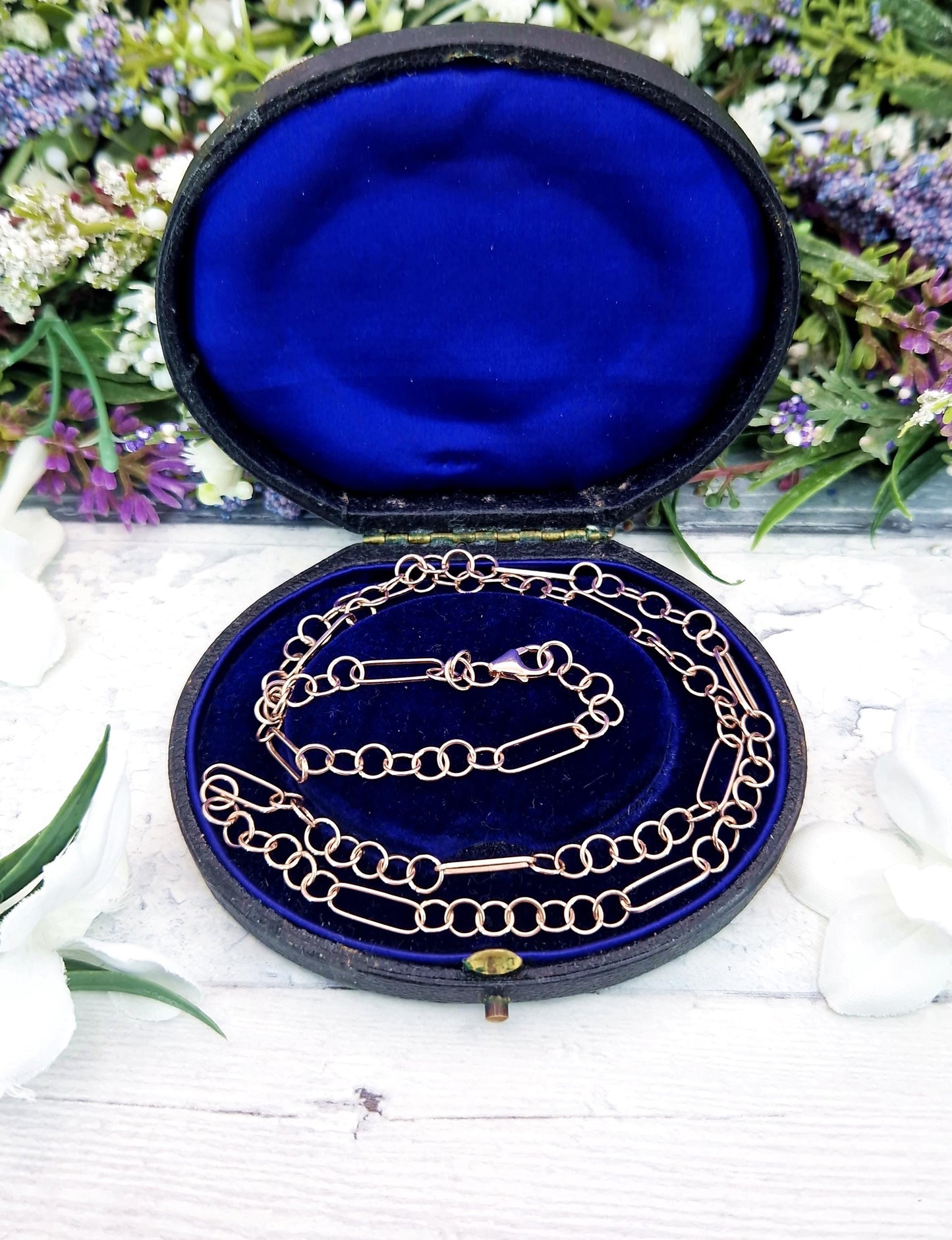 Vintage 9ct Rose Gold on Sterling Silver Large Link 22" Necklace Chain / 8.2 grams