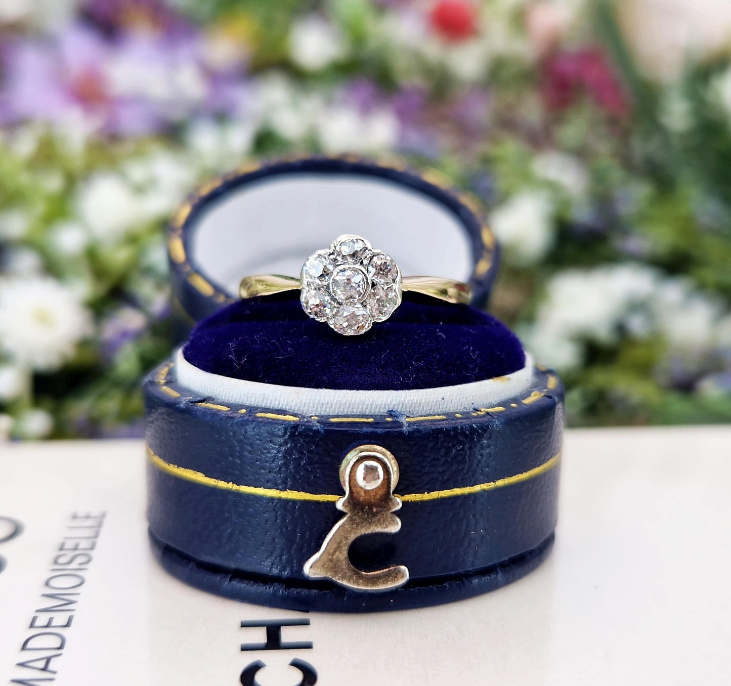 Antique Edwardian 18ct Gold Natural Diamond Daisy Cluster Engagement Ring 0.34cts / Size M 1/2 or 6.75