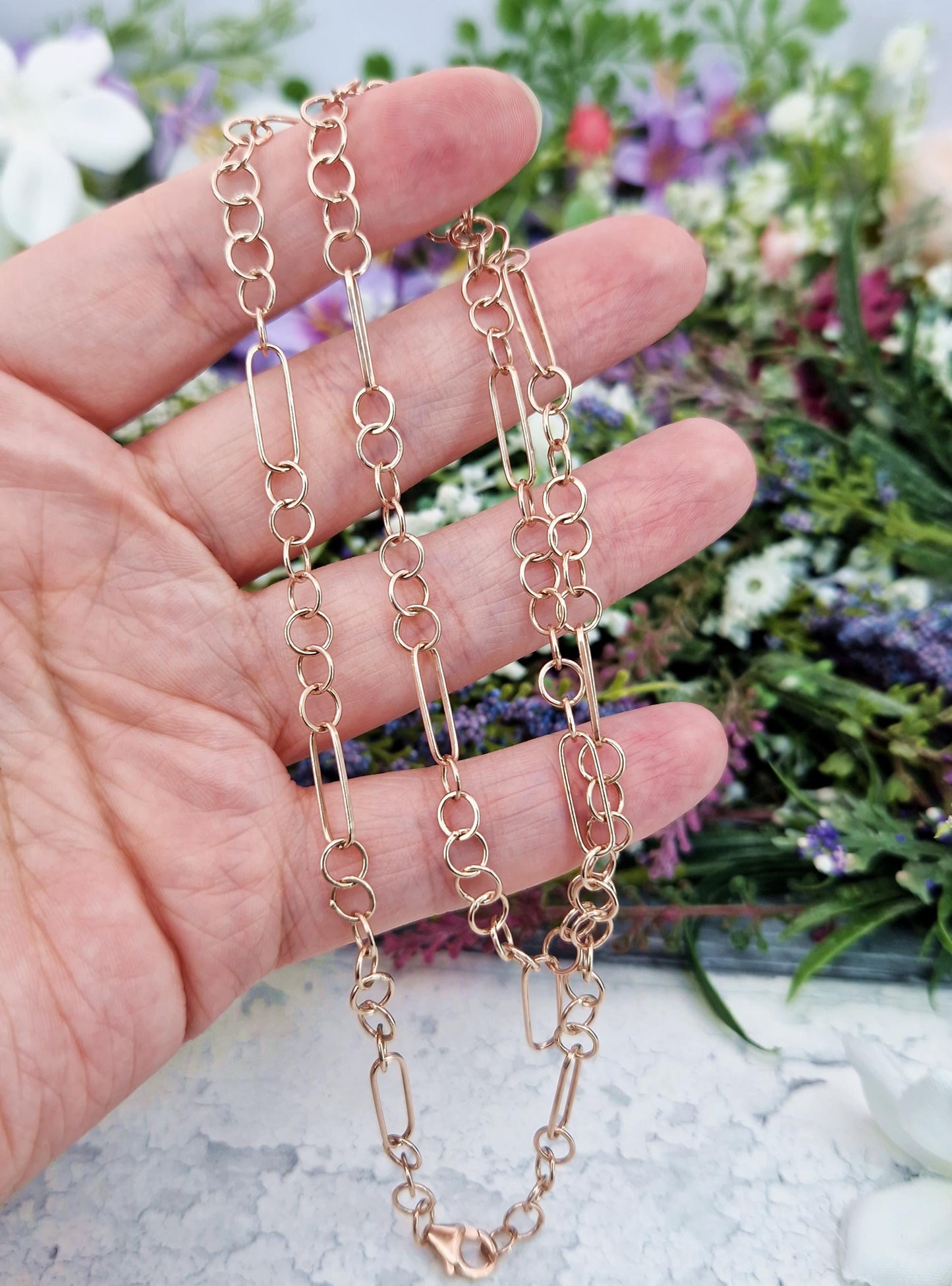 Vintage 9ct Rose Gold on Sterling Silver Large Link 22" Necklace Chain / 8.2 grams