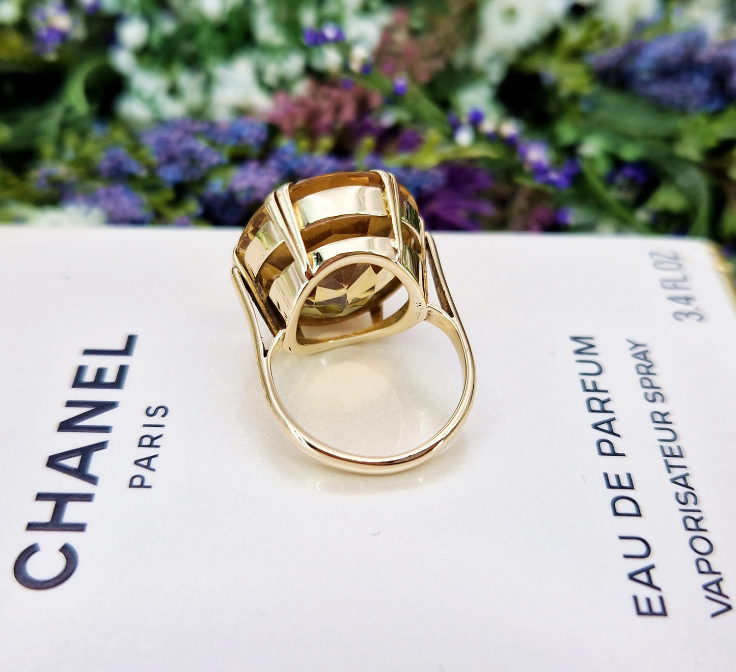 Vintage 9ct Yellow Gold Huge 15ct Citrine Gemstone Statement Solitaire Ring / Size K or 5.5