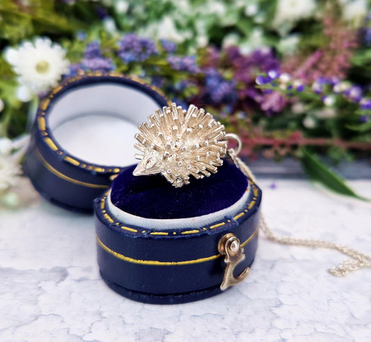 Vintage Sterling Silver Miniature 3D Hedgehog Charm Pendant Necklace